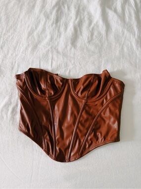 Faux Leather Corset Top in Rich Chestnut Brown